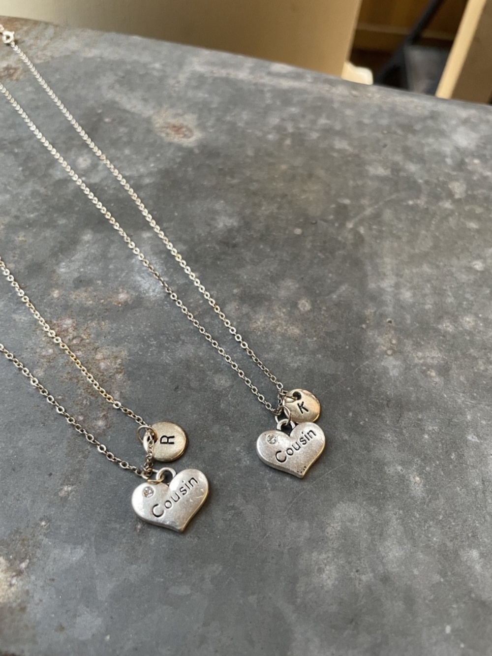 Matching "Cousin" Heart Charm Necklaces Lot of 2